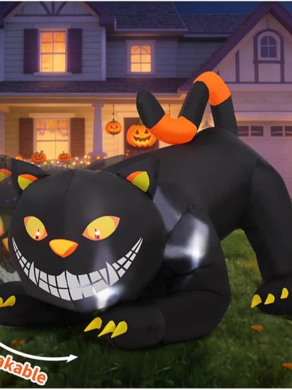 6 FT Halloween Inflatables Outdoor Black Cat with Shakable Head, Blow Up Yard De